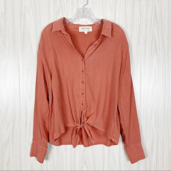 Anthropologie Tops - Cloth & Stone | Muted Coral Front Tie Button Down